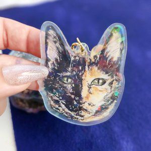 Tortie Keychain Design Two, Acrylic Dog Keyring, Watercolor Drawing Illustration